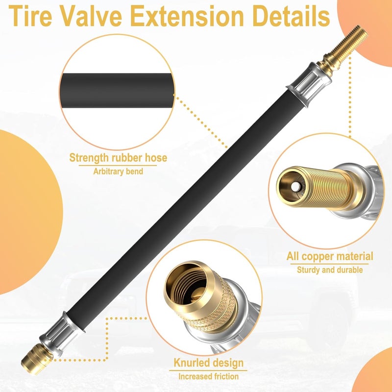 ecocstm Tire Valve Extension, 8.25 Inch Flexible Tire Valve Extenders, 90 Degree Schrader Valve Adapter, Tire Valve Stem Extension, Universal Flexible Tire Valve for Cars Rv Truck Motorcycle Bike Scooter - Image 3